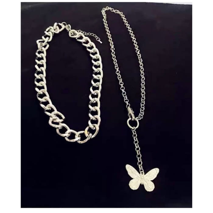 Set of 2: Butterfly Chain Necklace + Chunky