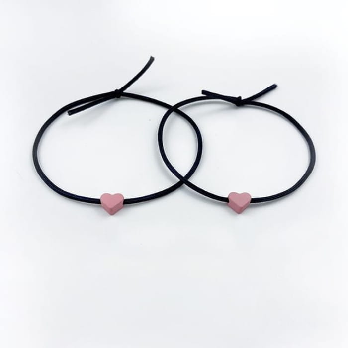 Set of 2: Heart Hair Tie - J2-3 - 2 Pcs - Pink / One Size