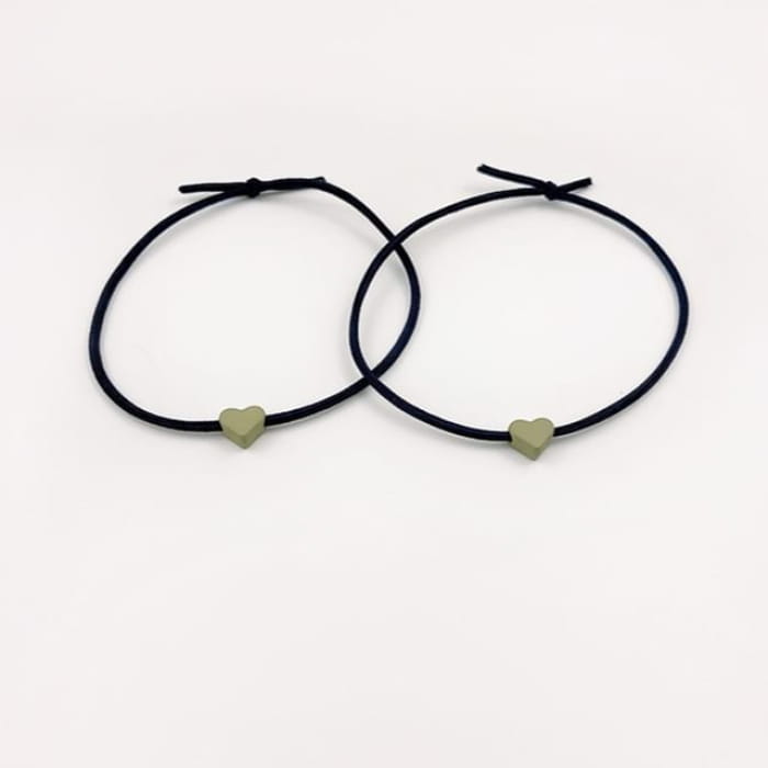 Set of 2: Heart Hair Tie - J2-5 - 2 Pcs - Green / One Size