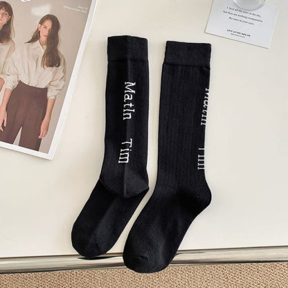 Set Of 2 Pairs: Lettering Socks - Pairs - Black / One Size