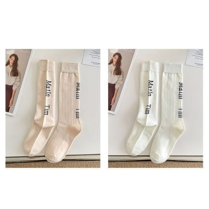 Set Of 2 Pairs: Lettering Socks - Pairs - Light Nude &