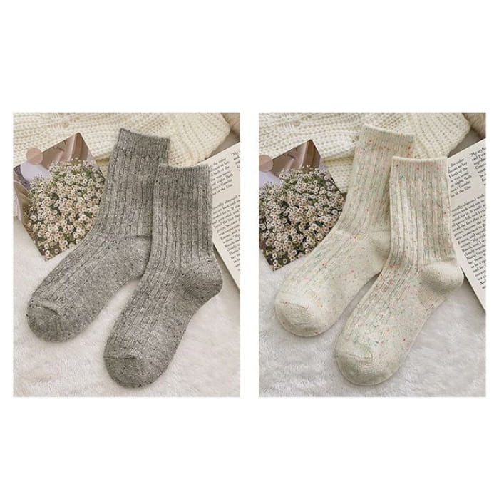 Set of 2 Pairs: Pain Splatter Ribbed Socks - Gray &