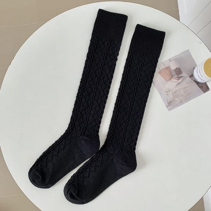 Set of 2 Pairs: Plain Knee High Socks - Pairs - Black &