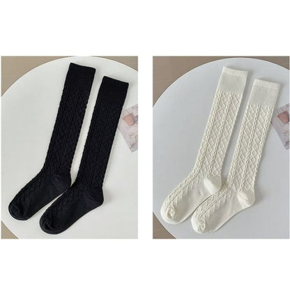 Set of 2 Pairs: Plain Knee High Socks - Pairs - Black &