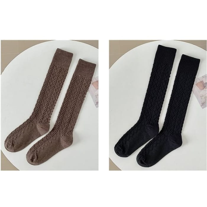 Set of 2 Pairs: Plain Knee High Socks - Pairs - Dark Coffee