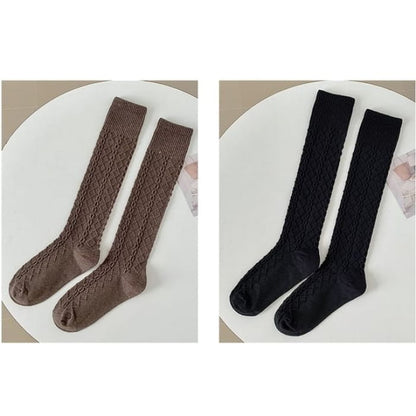 Set of 2 Pairs: Plain Knee High Socks - Pairs - Dark Coffee