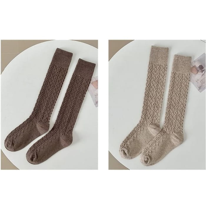 Set of 2 Pairs: Plain Knee High Socks - Pairs - Dark Coffee