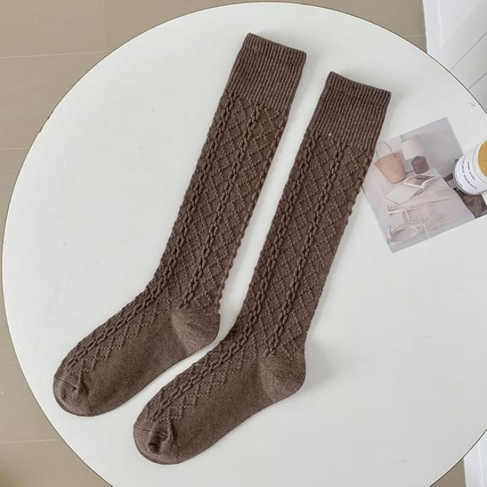 Set of 2 Pairs: Plain Knee High Socks - Pairs - Dark Coffee