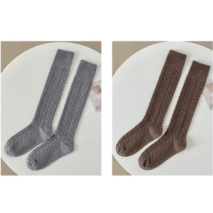 Set of 2 Pairs: Plain Knee High Socks - Pairs - Light Gray