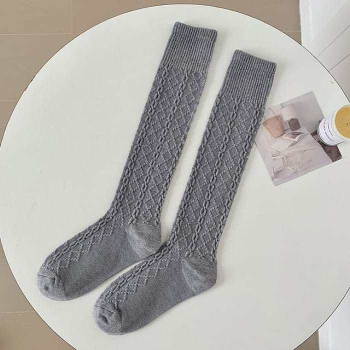 Set of 2 Pairs: Plain Knee High Socks - Pairs - Light Gray