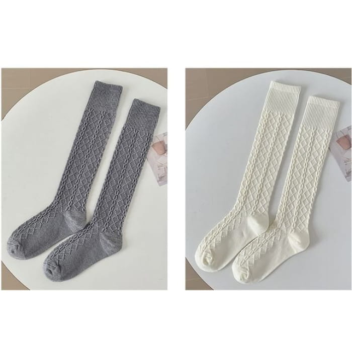 Set of 2 Pairs: Plain Knee High Socks - Pairs - Light Gray