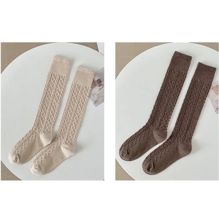 Set of 2 Pairs: Plain Knee High Socks - Pairs - Oatmeal &