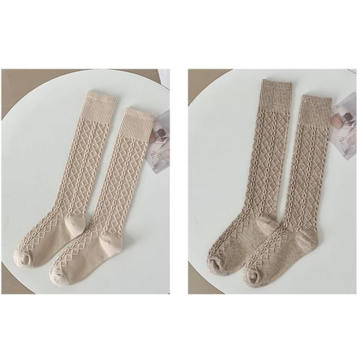 Set of 2 Pairs: Plain Knee High Socks - Pairs - Oatmeal &