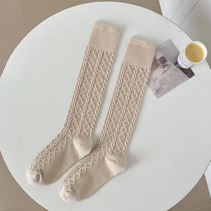 Set of 2 Pairs: Plain Knee High Socks - Pairs - Oatmeal &