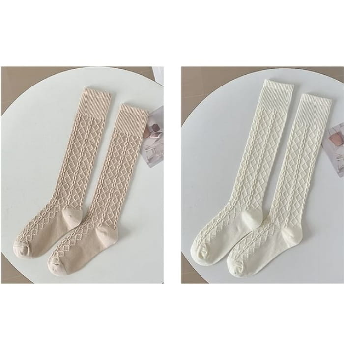 Set of 2 Pairs: Plain Knee High Socks - Pairs - Oatmeal &