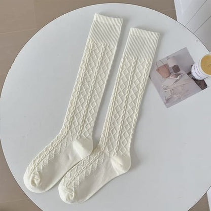 Set of 2 Pairs: Plain Knee High Socks - Pairs - White &