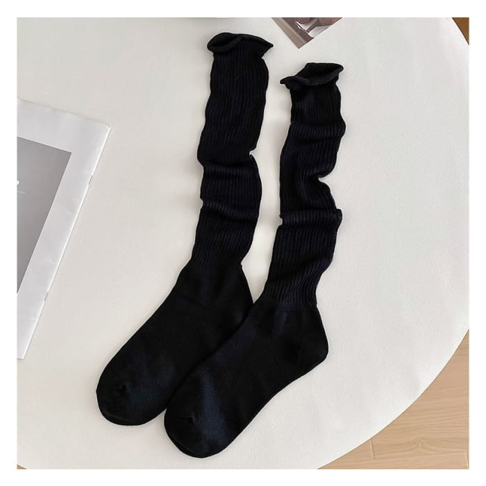 Set of 2 Pairs: Plain Ribbed Shirred Tall Socks