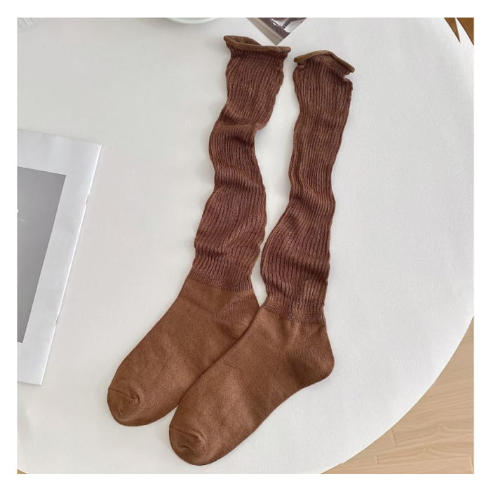 Set of 2 Pairs: Plain Ribbed Shirred Tall Socks