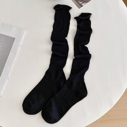 Set of 2 Pairs: Plain Ribbed Shirred Tall Socks - Pairs