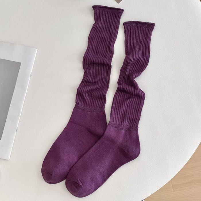 Set of 2 Pairs: Plain Ribbed Shirred Tall Socks - Pairs