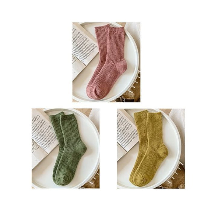 Set of 2 Pairs: Plain Ribbed Socks - Pairs - Green & Light