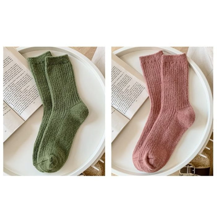 Set of 2 Pairs: Plain Ribbed Socks - Pairs - Green & Light