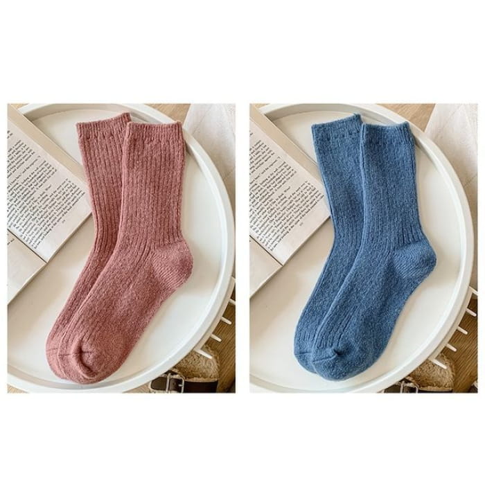 Set of 2 Pairs: Plain Ribbed Socks - Pairs - Light Pink &