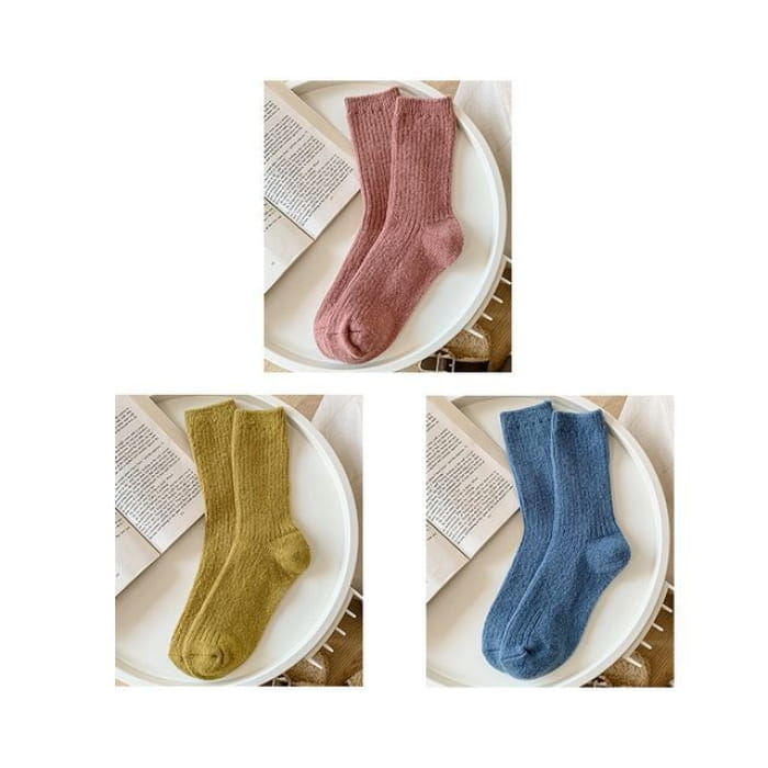 Set of 2 Pairs: Plain Ribbed Socks - Pairs - Light Pink &