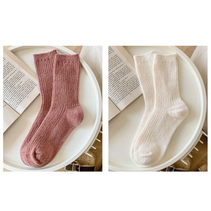 Set of 2 Pairs: Plain Ribbed Socks - Pairs - Light Pink &