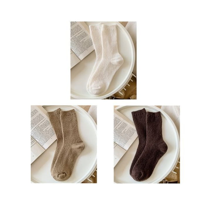 Set of 2 Pairs: Plain Ribbed Socks - Pairs - White & Camel