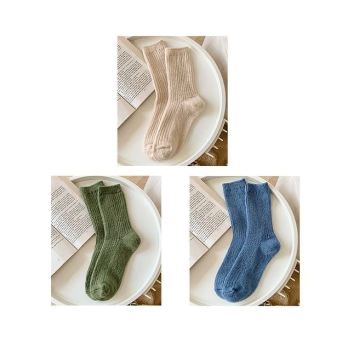 Set of 2 Pairs: Plain Ribbed Socks - Pairs - White & Green