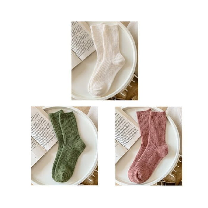 Set of 2 Pairs: Plain Ribbed Socks - Pairs - White & Green