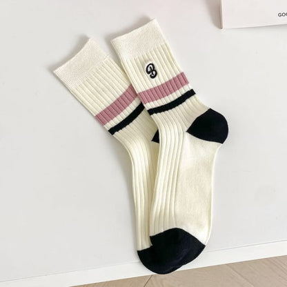 Set of 2 Pairs: Printed Ribbed Socks - 01 - Of Pairs