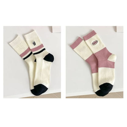 Set of 2 Pairs: Printed Ribbed Socks - Of Pairs - Grayish