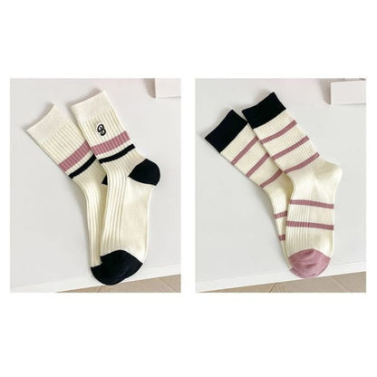 Set of 2 Pairs: Printed Ribbed Socks - 04 - Of Pairs