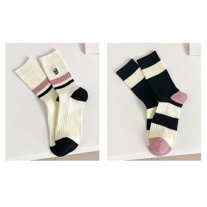 Set of 2 Pairs: Printed Ribbed Socks - 06 - Of Pairs