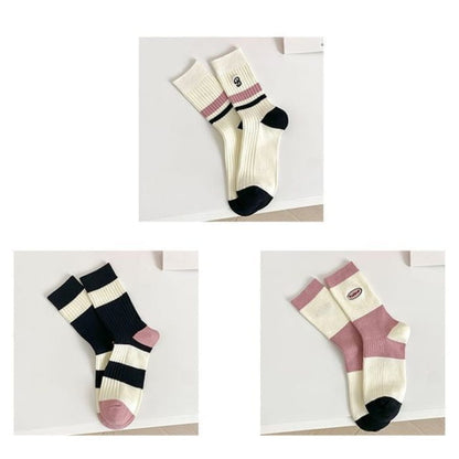 Set of 2 Pairs: Printed Ribbed Socks - 07 - Of 3 Pairs