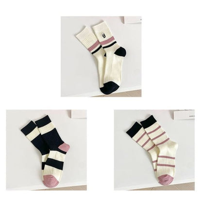 Set of 2 Pairs: Printed Ribbed Socks - 08 - Of 3 Pairs