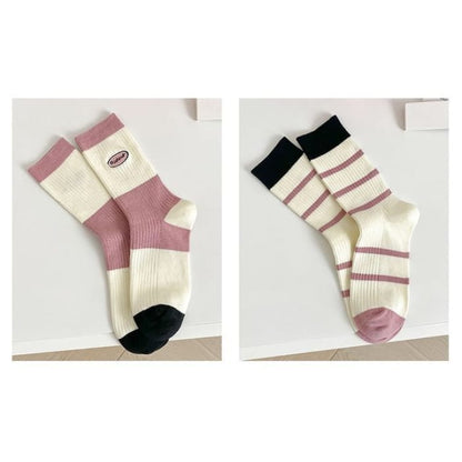 Set of 2 Pairs: Printed Ribbed Socks - 10 - Of Pairs