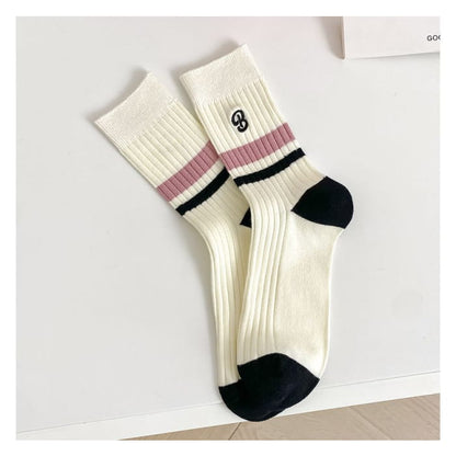 Set of 2 Pairs: Printed Ribbed Socks