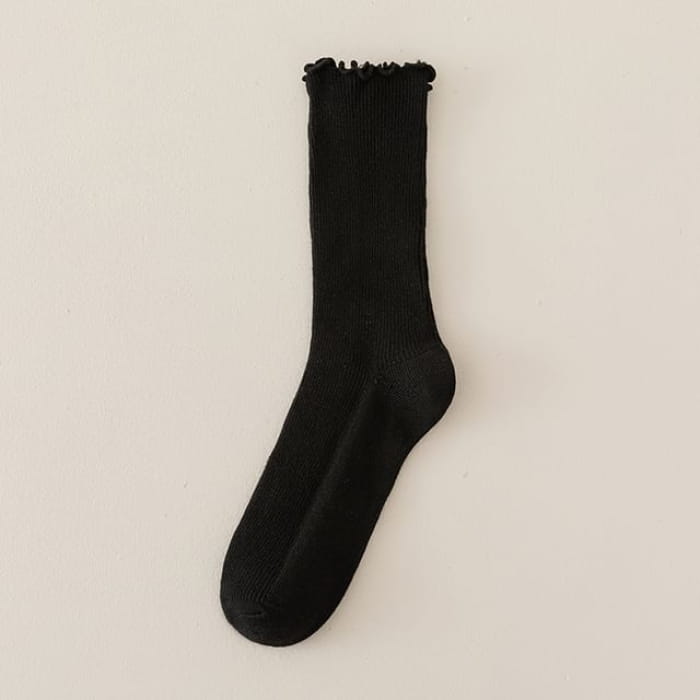 Set of 2 Paris: Plain Ribbed Ruffle Trim Socks - Pair