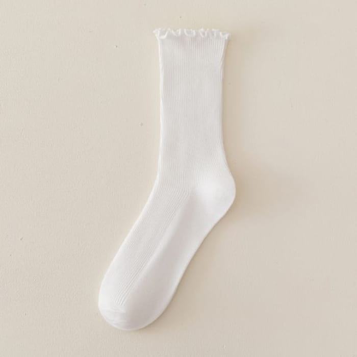 Set of 2 Paris: Plain Ribbed Ruffle Trim Socks - Pair