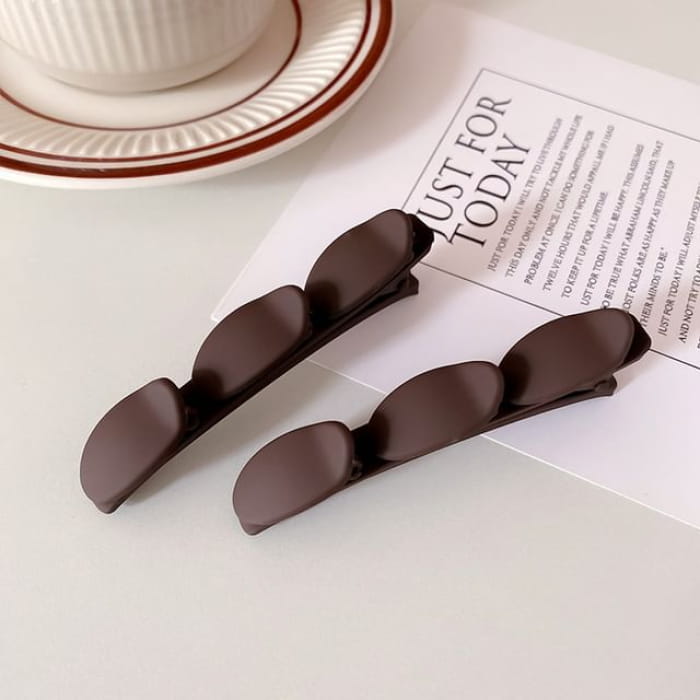 Set of 2: Plain Matte Hair Clip - 2 Pcs - Coffee / One Size