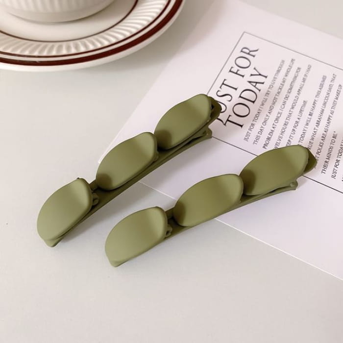 Set of 2: Plain Matte Hair Clip - 2 Pcs - Green / One Size