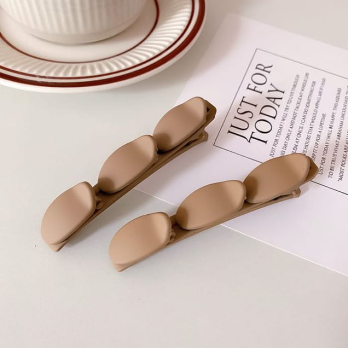 Set of 2: Plain Matte Hair Clip - 2 Pcs - Khaki / One Size