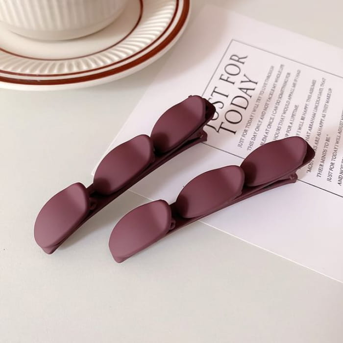 Set of 2: Plain Matte Hair Clip - 2 Pcs - Wine Red