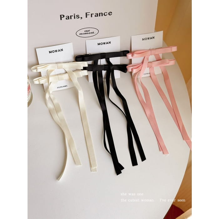 Set of 2: Plain Ribbon Hair Clip - 2 - Pink / One Size