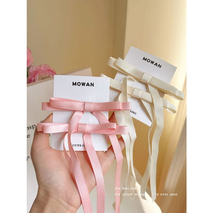 Set of 2: Plain Ribbon Hair Clip - 2 - Pink / One Size