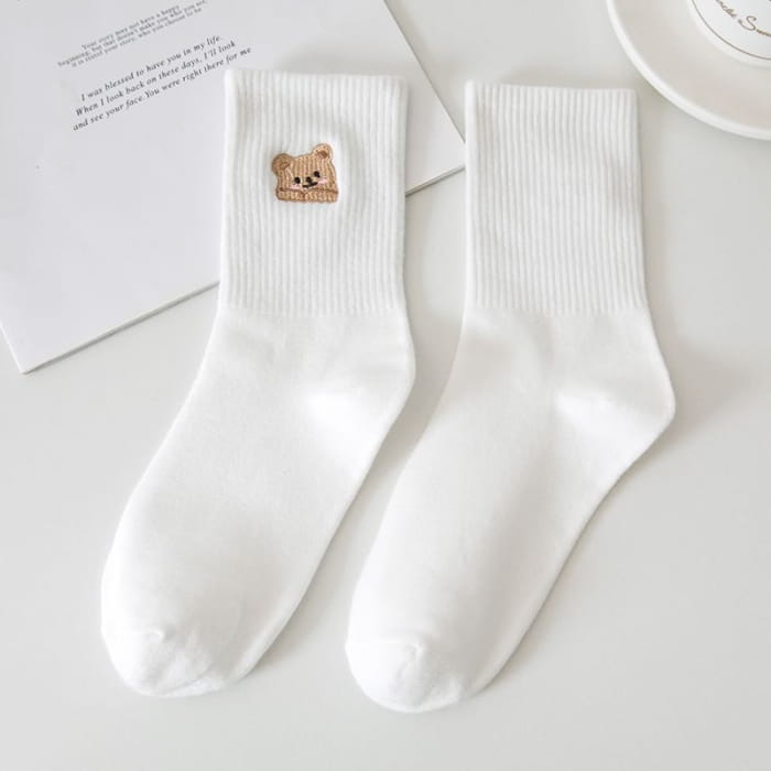 Set of 3: Bear Embroidered Socks Egirldoll