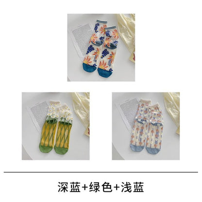 Set of 3: Floral Mesh Socks